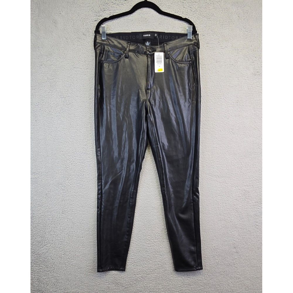 Torrid Faux Leather Jeans Women 10R Black PU Sky High Skinny City Going Out Chic